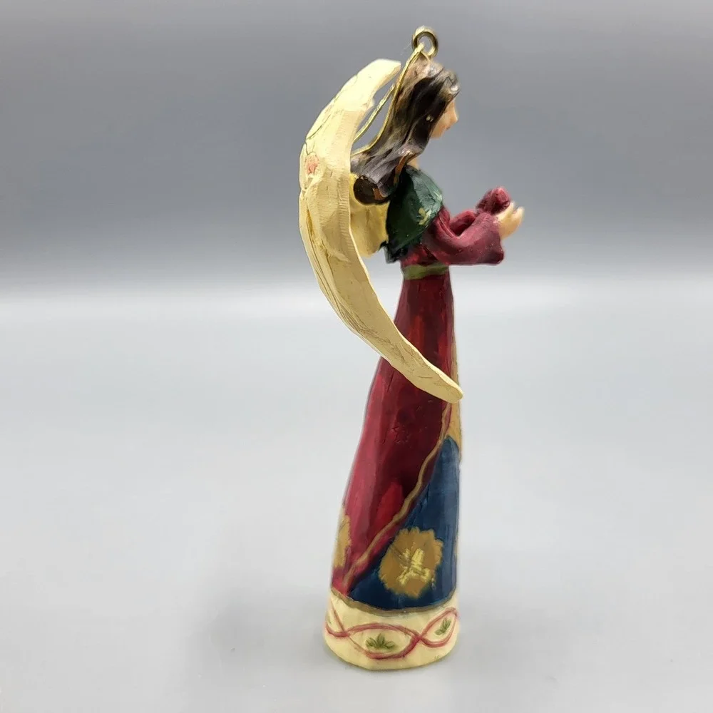 Vintage Resin Angel Ornament Figure Christmas Holiday Red Heart Folk Art